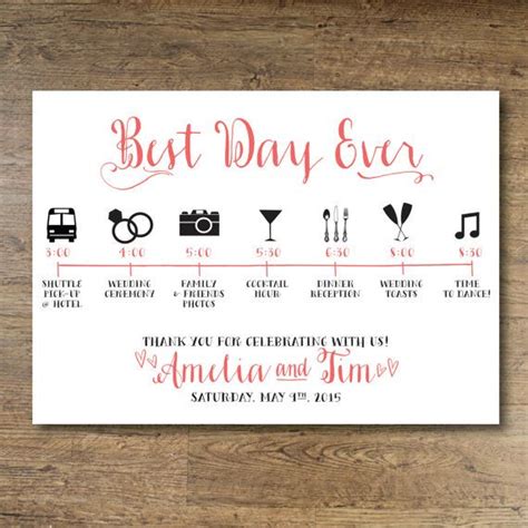 Inform your hotel and out of town guests guests about the wedding ceremonies by destination wedding welcome itinerary. Printable Wedding Day Guest Itinerary Card by ...
