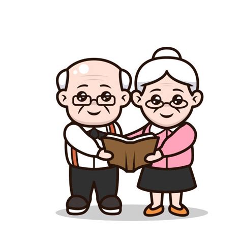Happy Cute Old Couple Grandma And Grandpa Illustrations Royalty Free