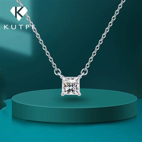 1ct Princess Cut Solitaire Square Moissanite Diamond Pendant Necklace 18k Gold Plated 925