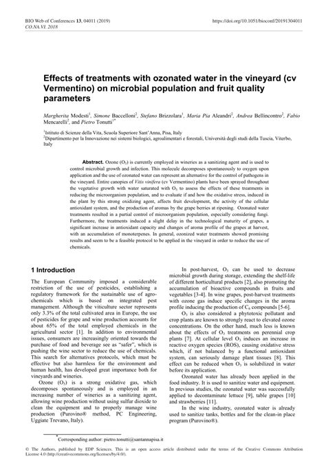 PDF Effects Of Treatments With Ozonated Water In The Vineyard Cv