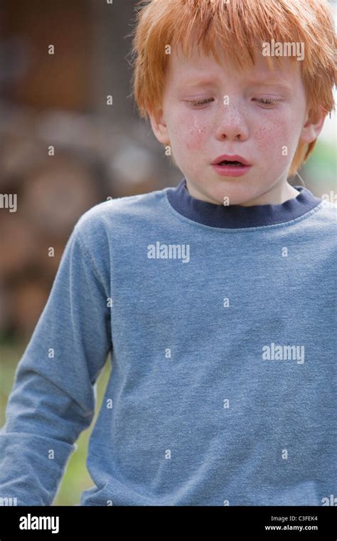 Caucasian Boy Crying Stock Photo Alamy