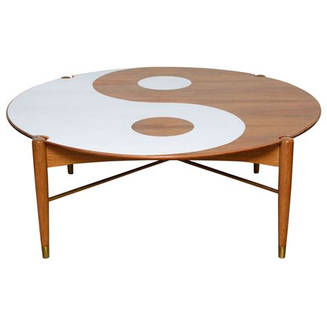 Yin And Yang Mid Century Modern Round Walnut Swedish Coffee Table At