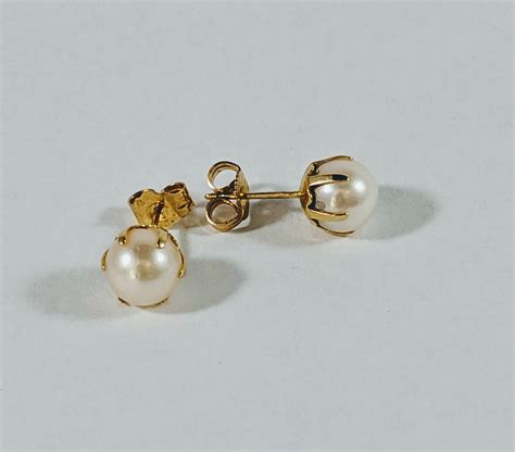 Classic Pearl Stud Earrings 7mm Pearl 14k Yellow Gold Prong Set Post