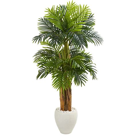 Nearly Natural 55 Triple Areca Palm Artificial Tree In White Planter