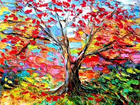 Tree Oil Painting On Canvas100 Hand Painitingcolorful Tree Leaf