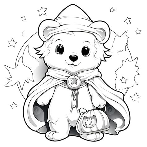 Coloring Book With A Cute Cartoon Halloween Witch Polar Bear Front The