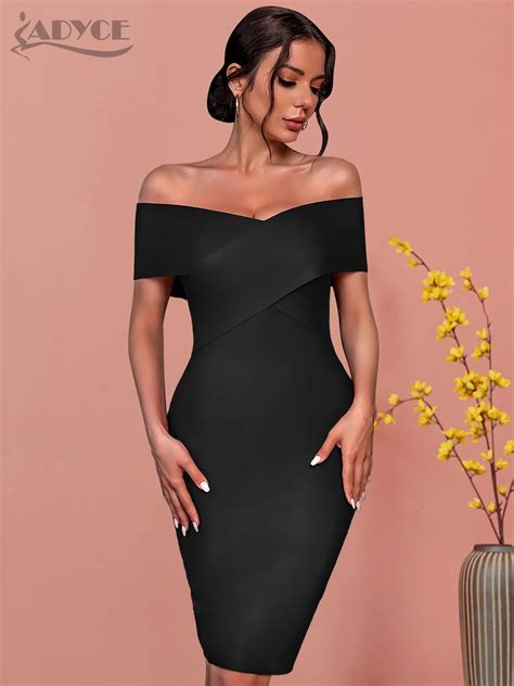 adyce new summer off shoulder bandage dress for women sexy short sleeve black celebrity elegant
