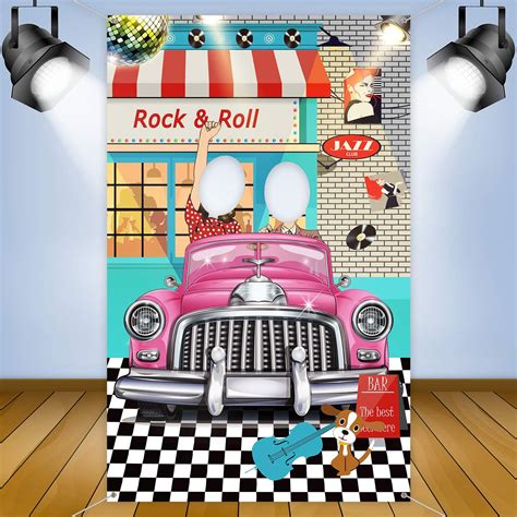 50er jahre rock n roll party dekoration rosa cabrio hintergrund banner rock party thema party