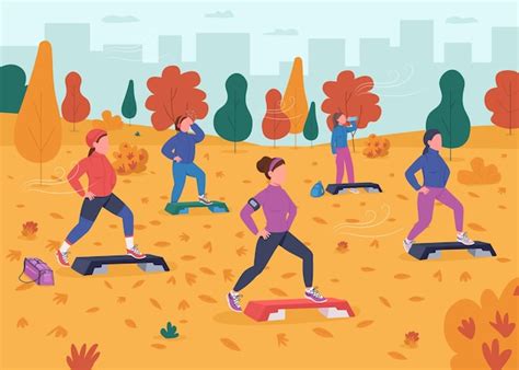 Premium Vector Outdoor Fitness Flat Color Illustration Group