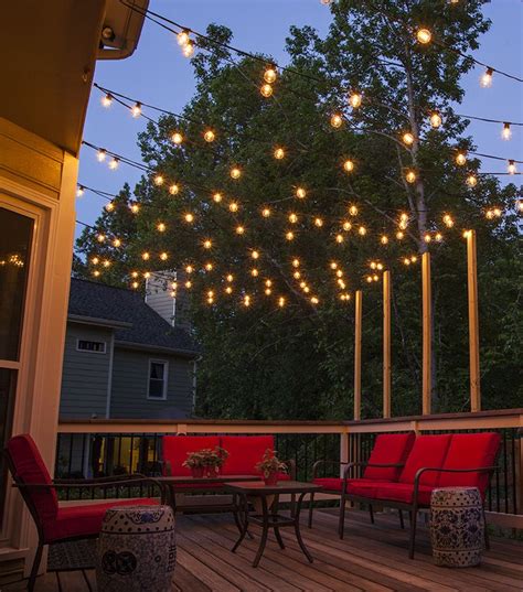 Hang Patio Lights Across A Backyard Deck Outdoor Living Area Or Patio