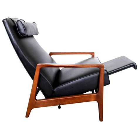 Stunning Leather Black Mid Century Reclining Danish Lounge Chair At 1stdibs