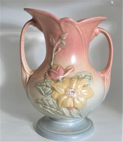 1940 S Vintage Hull Pottery Vase Magnolia Pastel Pink Blue Yellow Double Handle Vase By