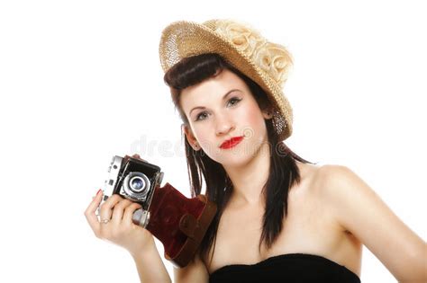 Pretty Retro Girl With Vintage Camera Stock Image Image Of Beauty