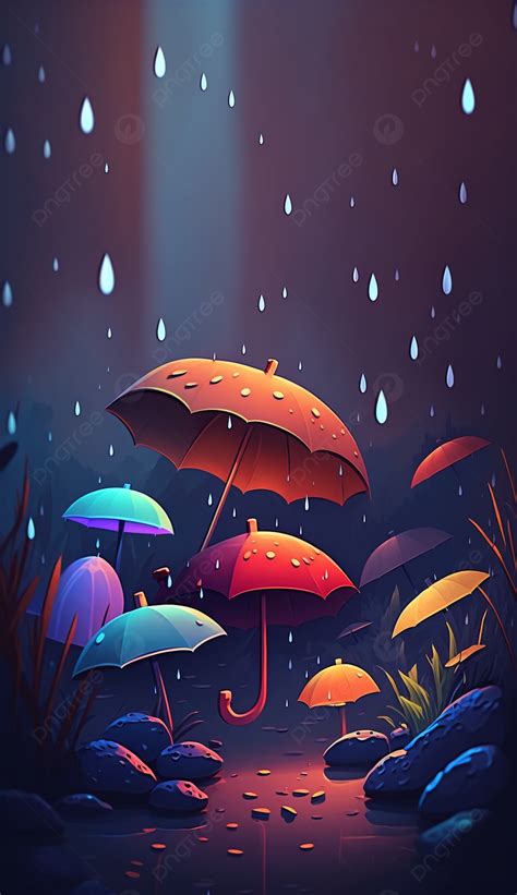 Background With Raindrops And Umbrellas In Cartoon Style Wallpaper