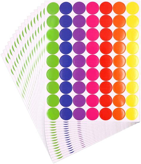 Pack Of 1575 1 Inch Colored Dots Sticker Round Color
