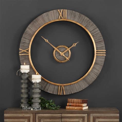 Nathan Modern Classic Antique Gold Fir Wood Wall Clock Kathy Kuo Home
