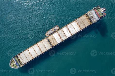 Big Empty Ship At Sea Aerial Top View Of Cargo Ship Vessel Import