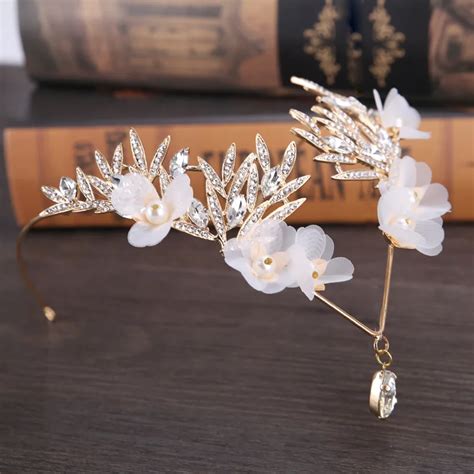 Diezi Luxury Baroque Pearl Flower Crystal Bridal Bride Crown Tiaras