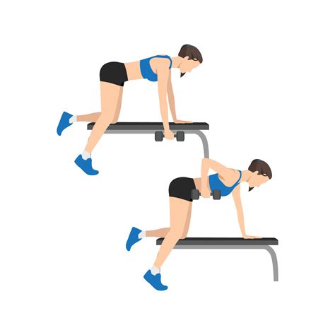 Woman Doing Single Arm Bent Over Row Exercise Flat Vector Illustration