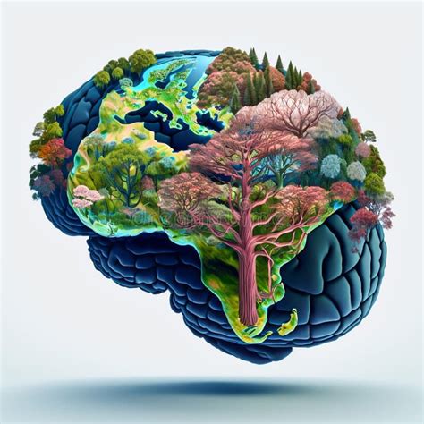 Human Brain Anatomy Ornate With Trees And Branches Stock Illustration