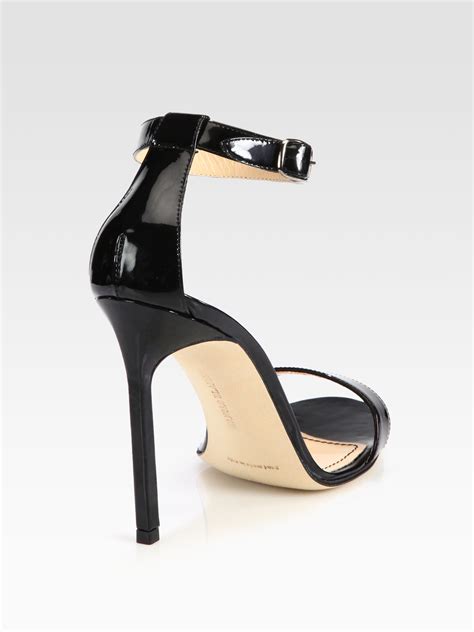 Lyst Manolo Blahnik Chaos Patent Leather Ankle Strap Sandals In Black