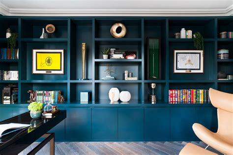 Dark Teal Built In Bookcases For Display Tv Room Decor Blue
