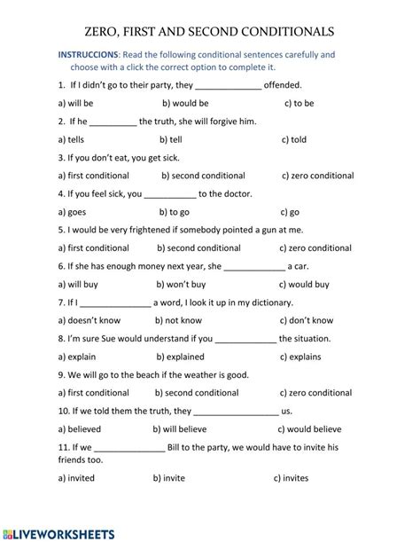 Zero First And Second Conditional Conditionals Worksheet