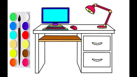 How To Draw A Computer Table Computer Desk Drawing