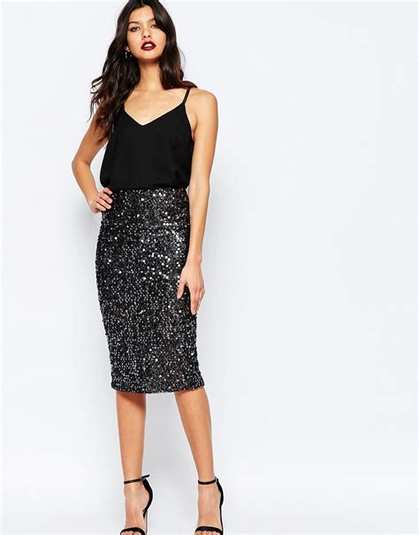 Warehouse Tinsel Sequin Skirt At Sequin Skirt Outfit Black