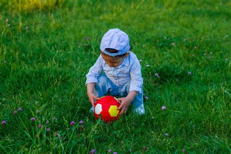 Boy Playing With Ball Little Boy Playing With Ball In Park Stock Image