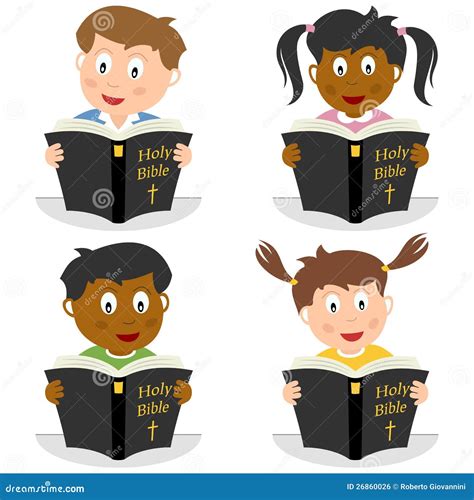 Kids Reading The Holy Bible Vector Illustration