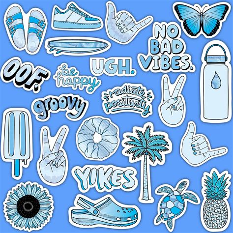 Sheet Of Mini Stickers Blue Aesthetic Stickers SMALL Miniature X