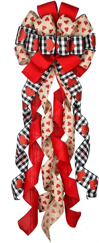Hying Large Valentines Day Bows For Wreath Black White Buffalo Plaid Bows