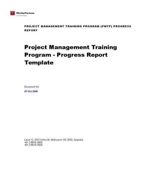 Project Management Training Progress Report Template Rev 0