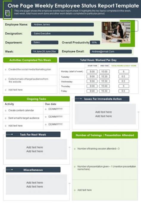 One Page Weekly Employee Status Report Template Presentation