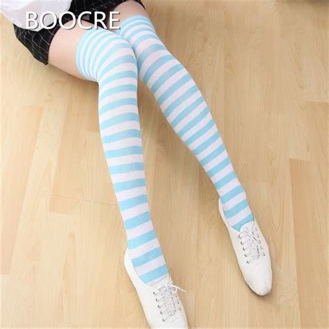 Anime Girl Warrior Cosplay Long Socks Striped Socks Socks Knee Blue