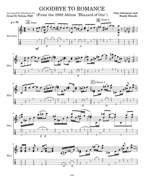 Goodbye To Romance Mandolin Sheet Music For Mandolin Solo