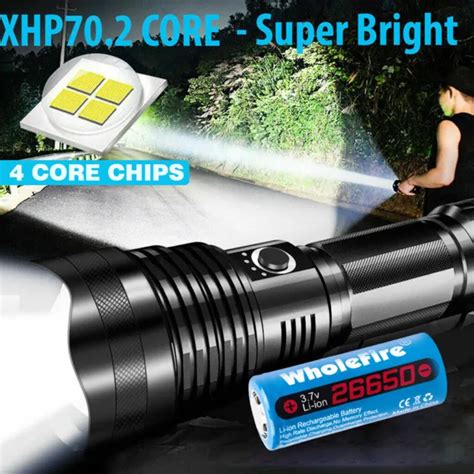 Super Bright 990000lm Powerful Flashlight Xhp702 26650 Rechargeable