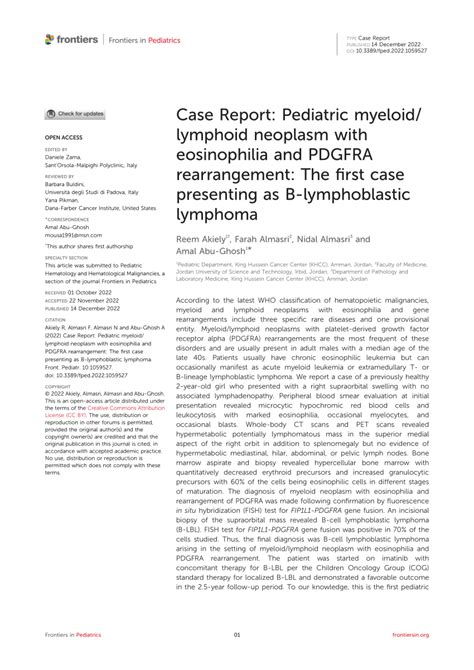 Pdf Case Report Pediatric Myeloidlymphoid Neoplasm With