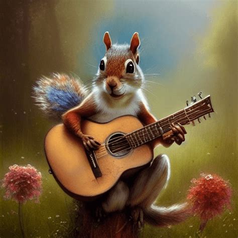 Cute Adorable Squirrel Playing Guitar · Creative Fabrica