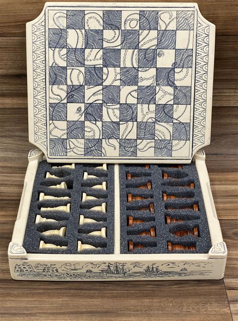 Vintage Chess Set Nautical Scrimshaw Collectors Set By History Craft