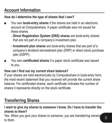 Computershare Explains Book Entry Drs Shares And Plan Shares On Their