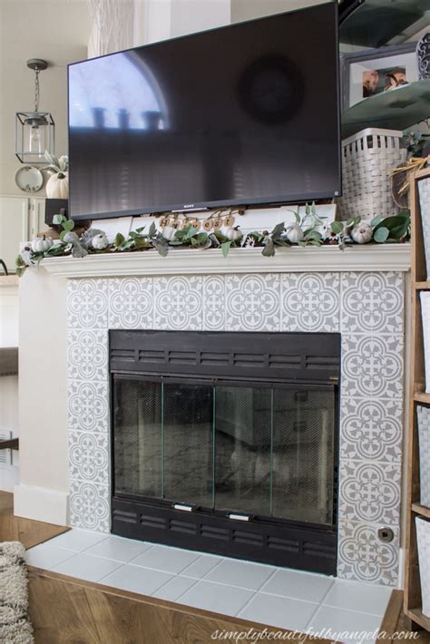 Diy Stenciled Tile Fireplace Simply Beautiful By Angela