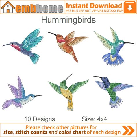 Hummingbirds Machine Embroidery Designs Instant Download 4x4 Etsy
