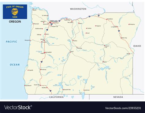 Oregon Road Map With Flag Royalty Free Vector Image