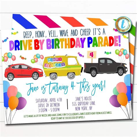 Drive By Birthday Parade Invitation Diy Editable Template In 2022