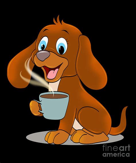 Dog With Coffee T Cartoon Kawaii Digital Art By Lukas Davis Fine