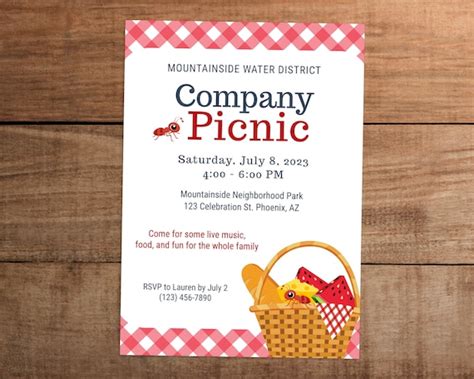 Company Picnic Invitation Template Printable For Employee Etsy