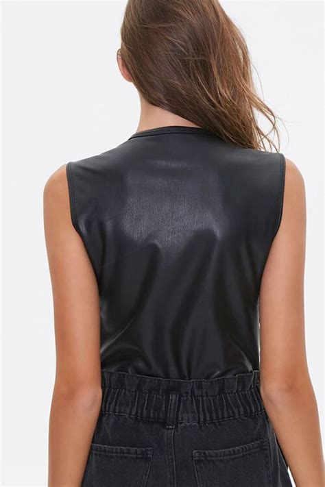 Faux Leather Sleeveless Bodysuit