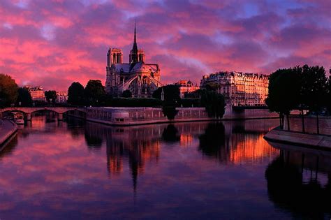 Hd Wallpaper Sunrise At Notre Dame Water Reflections Paris France